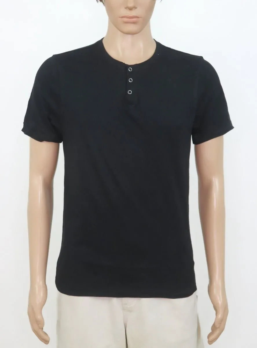 Mens Henley Neck T Shirt Black
