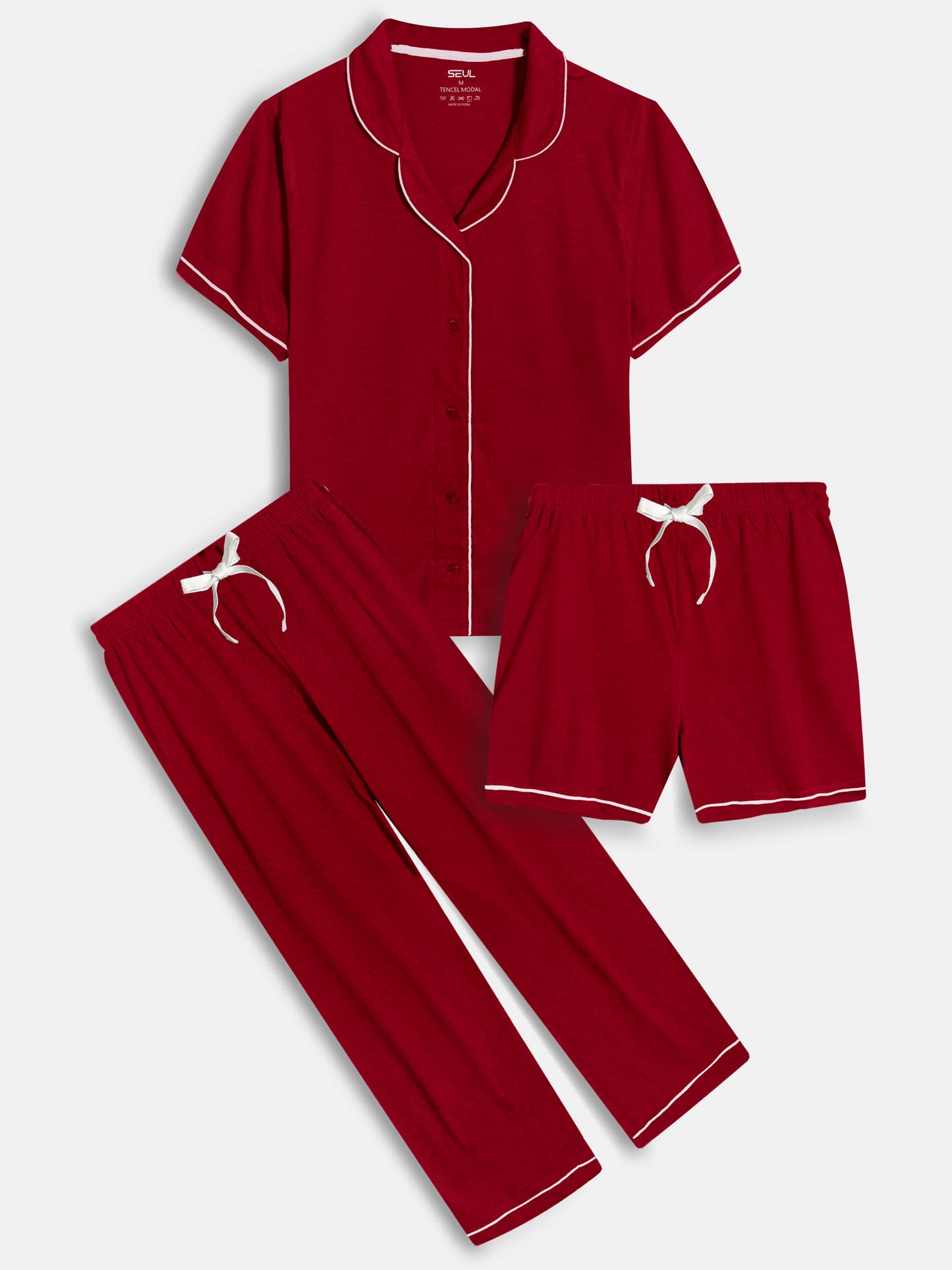 Ladies Sleepwear 3 Pc Set Red