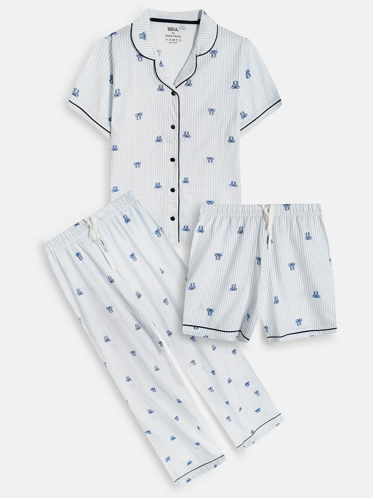 Ladies Sleepwear 3 Pc Set Striped