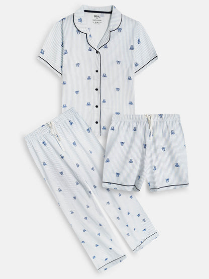 Ladies Sleepwear 3 Pc Set Striped
