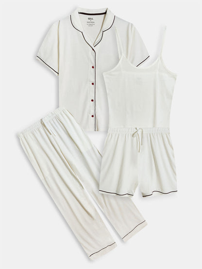 Ladies Sleepwear 4 Pc Set Off-White