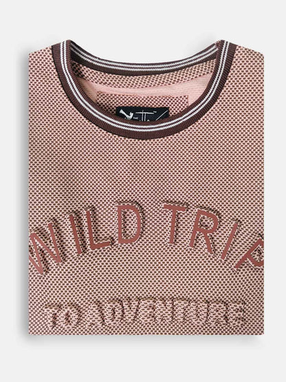 Boys Embossed Print Brown T-Shirt