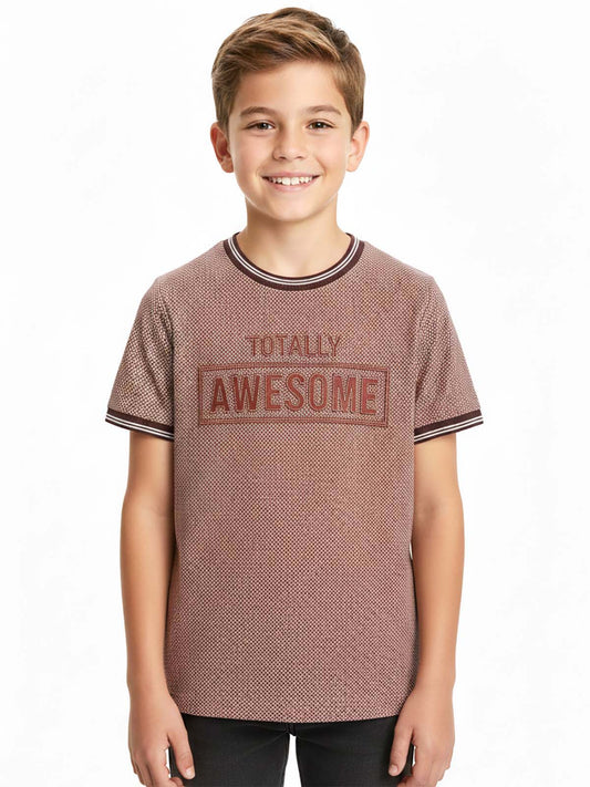 Boys Embossed Print Orange T-Shirt