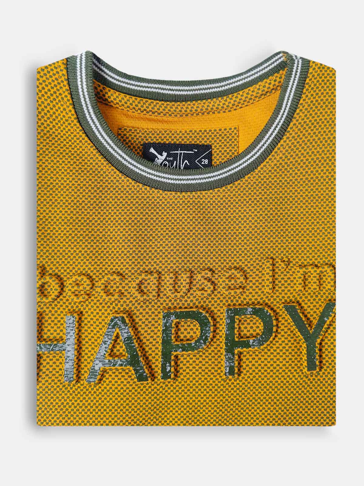 Boys Embossed Print Mustard T-Shirt