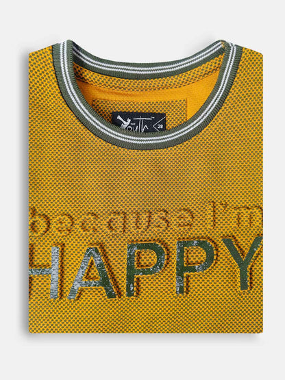 Boys Embossed Print Mustard T-Shirt