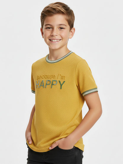Boys Embossed Print Mustard T-Shirt
