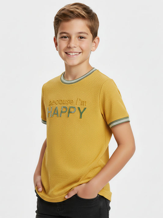 Boys Embossed Print Mustard T-Shirt
