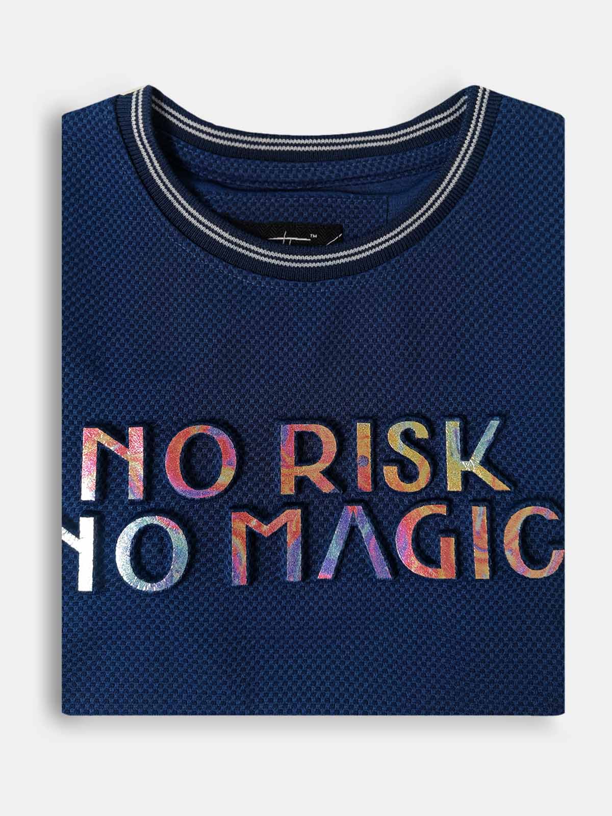 Boys Embossed Print Blue T-Shirt