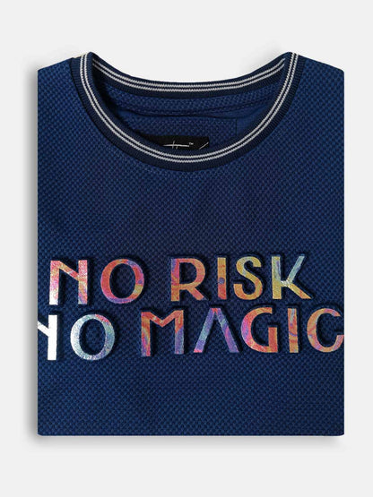 Boys Embossed Print Blue T-Shirt
