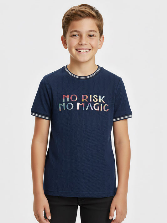 Boys Embossed Print Blue T-Shirt