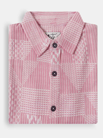 Boys Pink Jacquard Knit Shirt