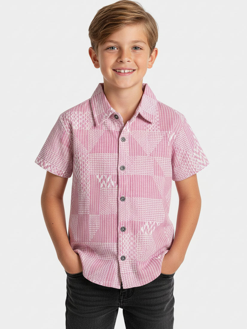 Boys Pink Jacquard Knit Shirt
