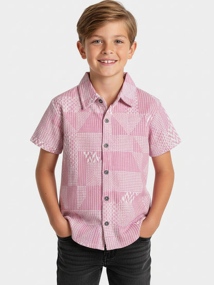 Boys Pink Jacquard Knit Shirt