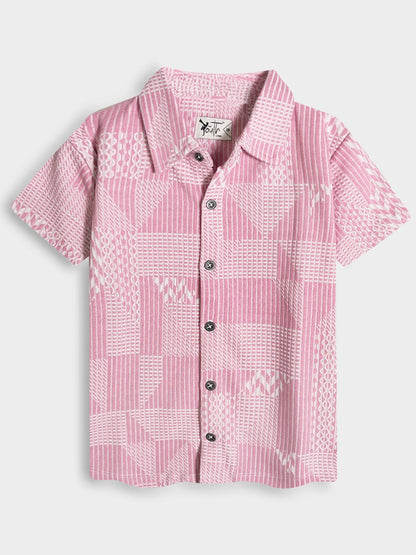 Boys Pink Jacquard Knit Shirt