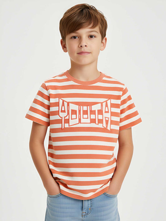 Boys Jacquard Applique Orange T-Shirt