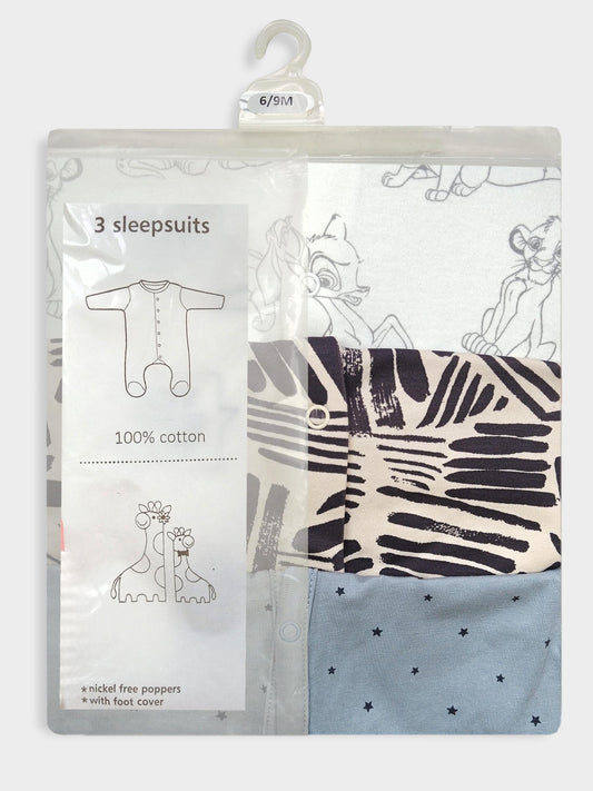 Baby 3 pack Sleepsuits Assorted