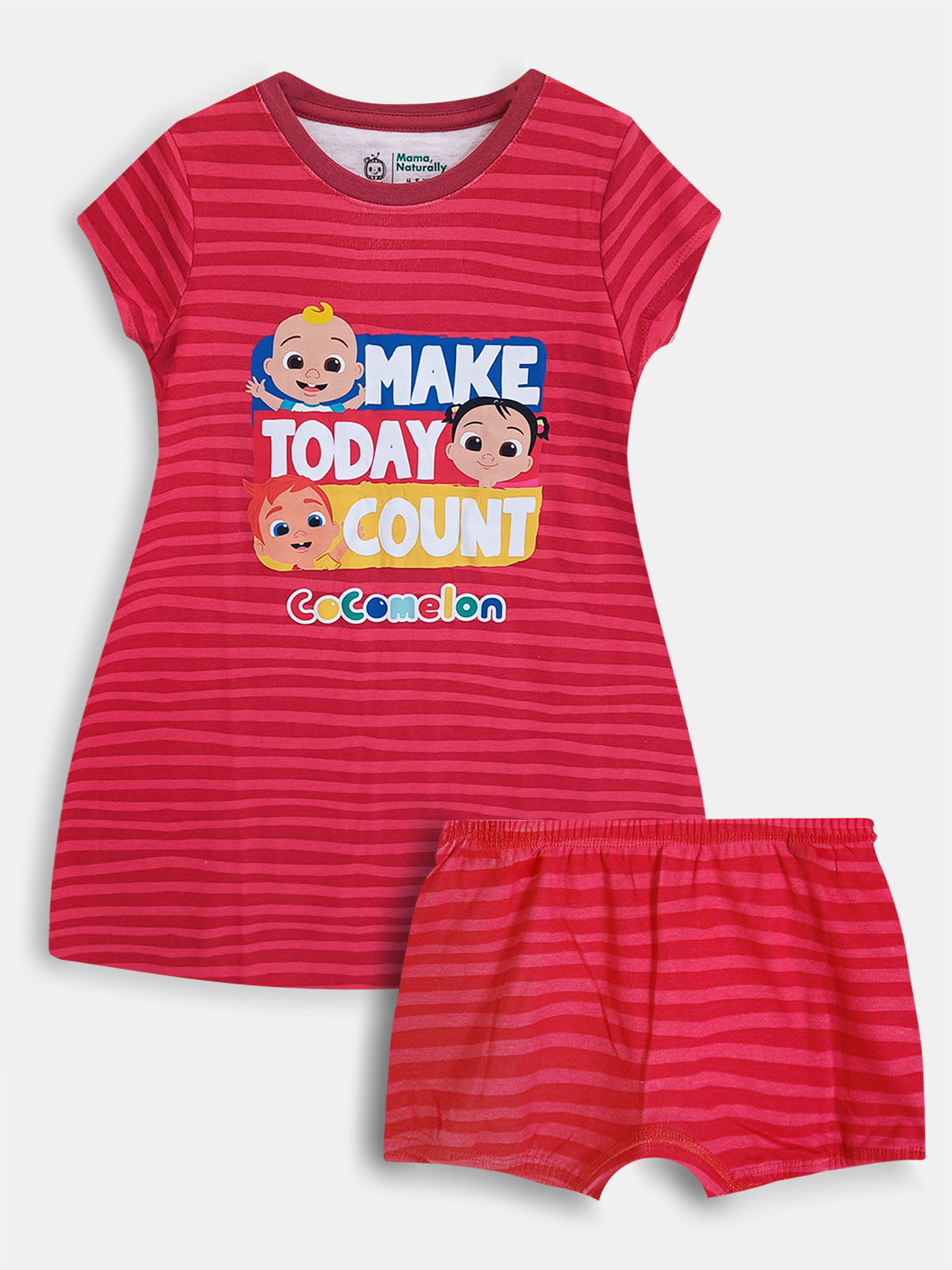 Girls Printed 2 Pc Set Dress n Shorts