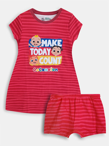 Girls Printed 2 Pc Set Dress n Shorts