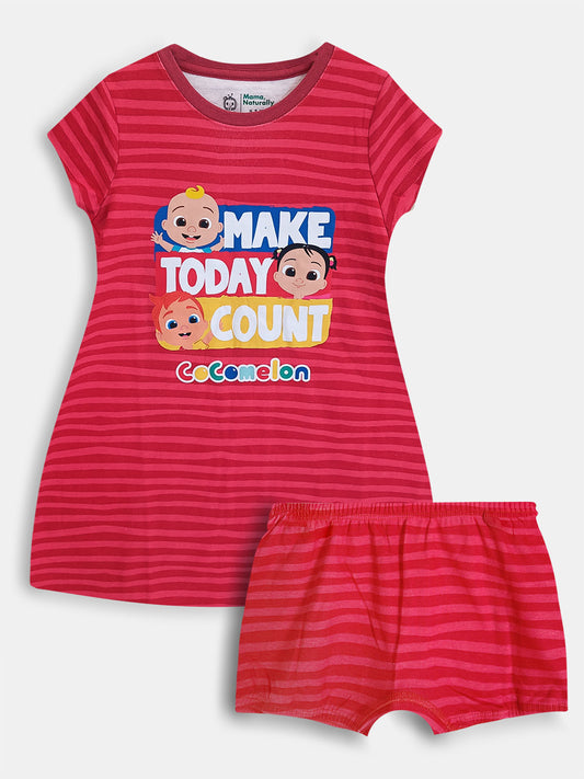 Girls Printed 2 Pc Set Dress n Shorts