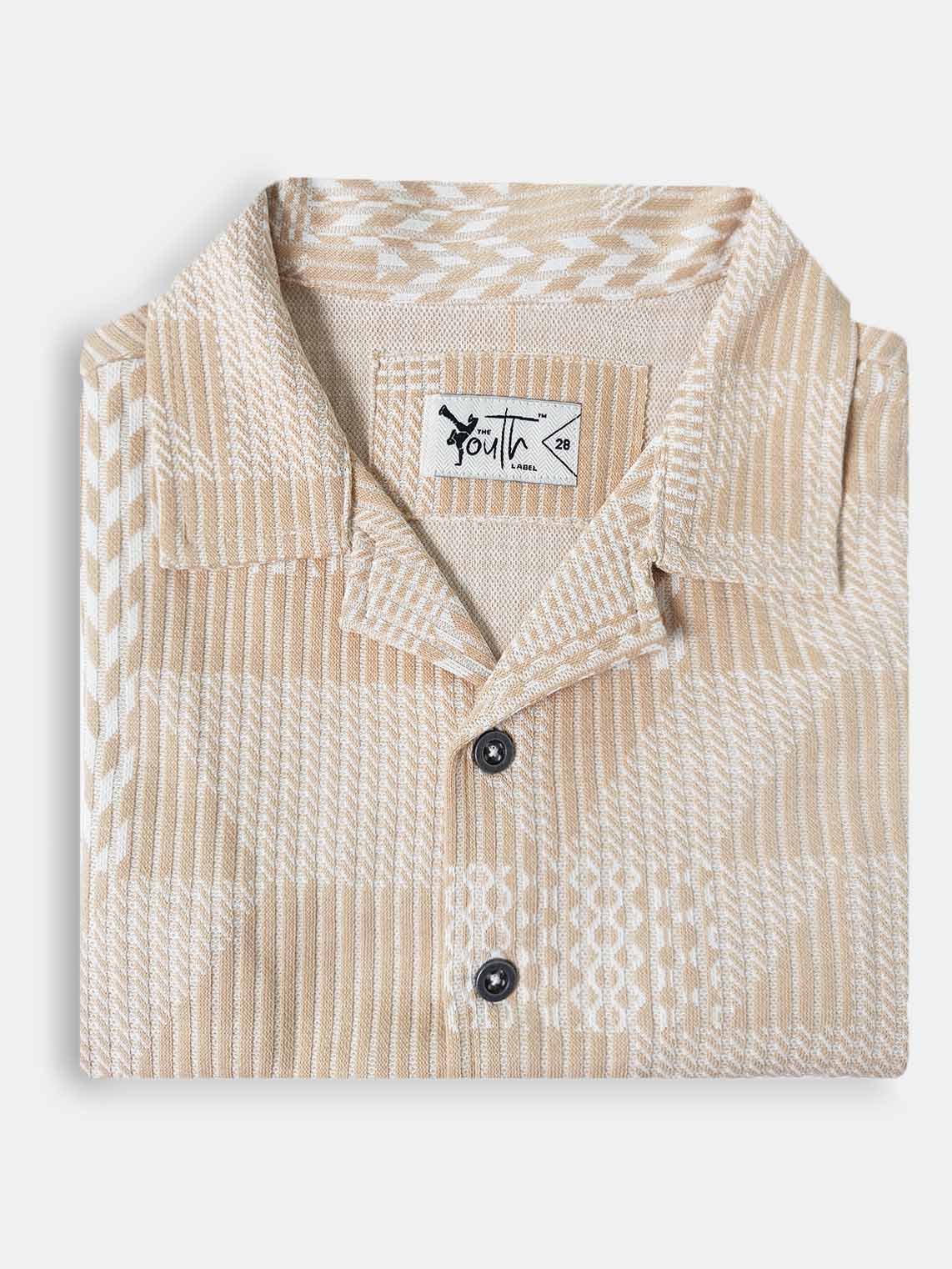 Boys Brown Jacquard Cuban Collar Shirt