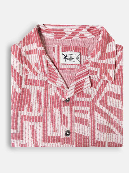 Boys Rust Jacquard Cuban Collar Shirt