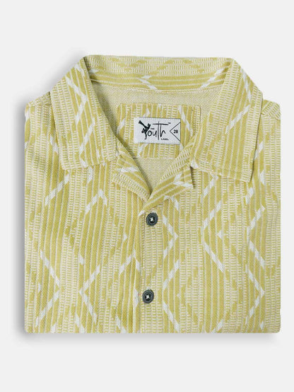 Boys Green Jacquard Cuban Collar Shirt