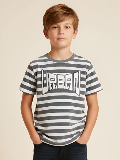 Boys Jacquard Applique Grey T-Shirt