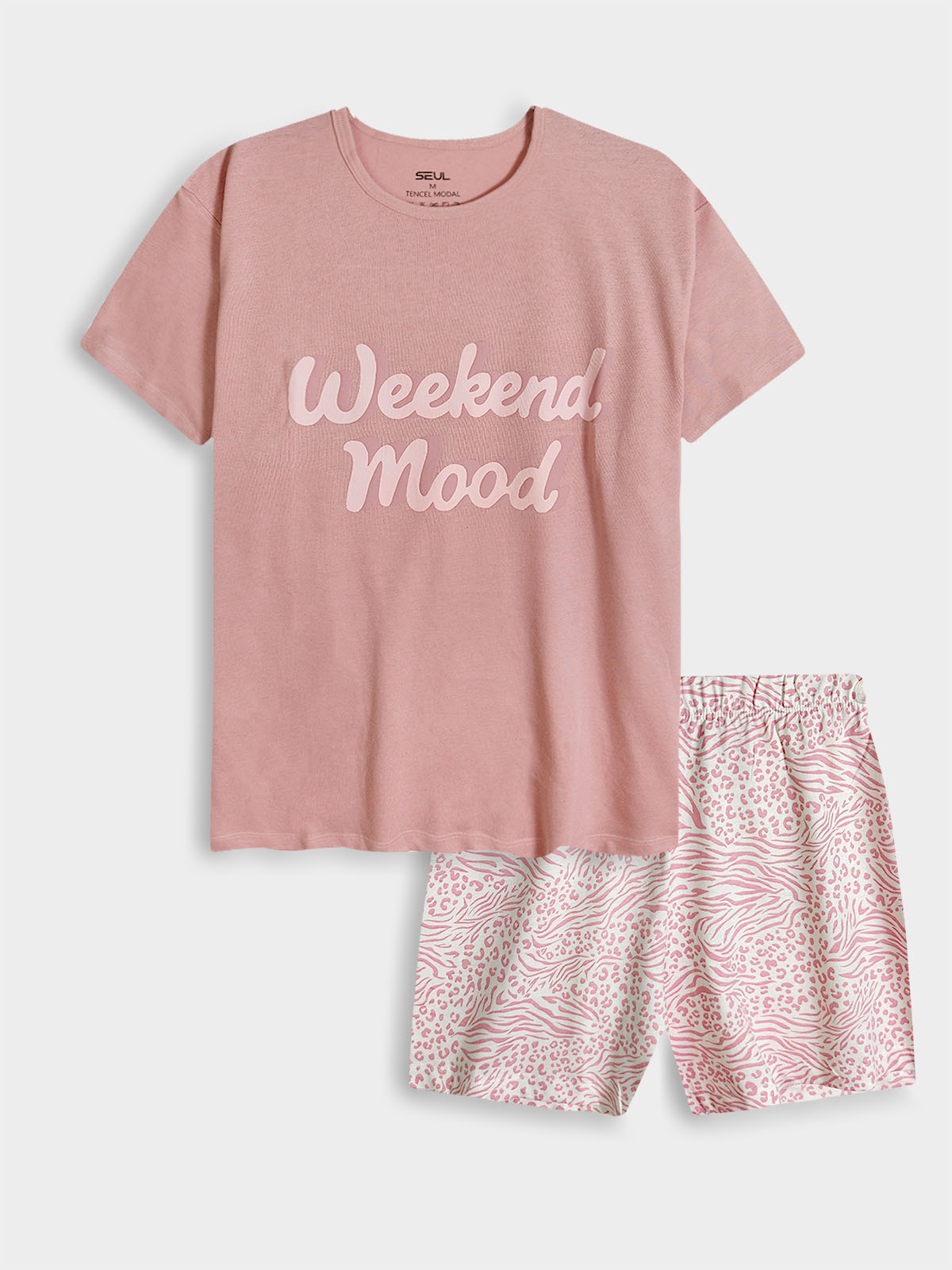 Ladies Printed Shorty Set Pink