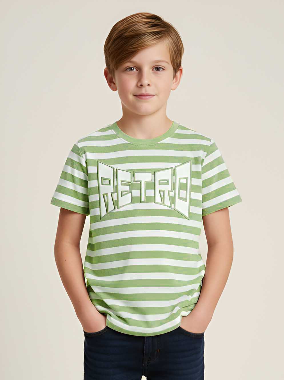 Boys Jacquard Applique Green T-Shirt