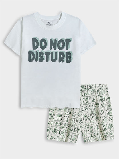 Ladies Printed Shorty Set Off White