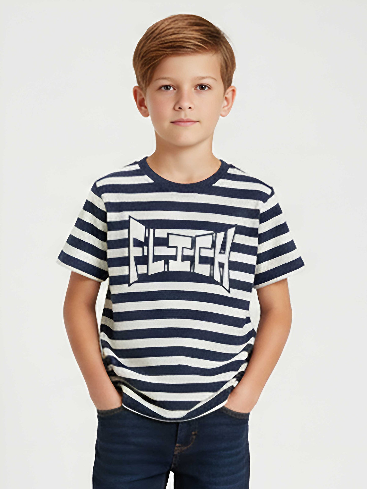 Boys Jacquard Applique Navy T-Shirt