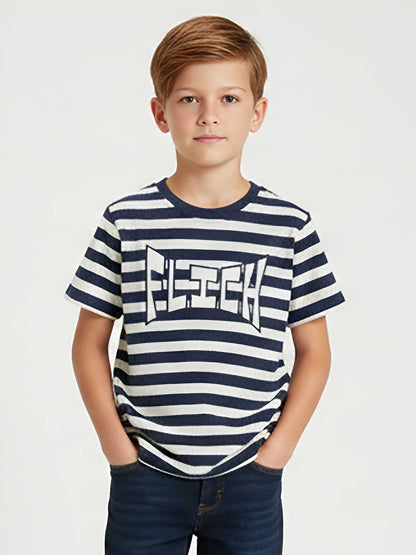 Boys Jacquard Applique Navy T-Shirt