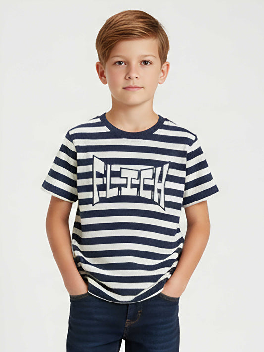 Boys Jacquard Applique Navy T-Shirt