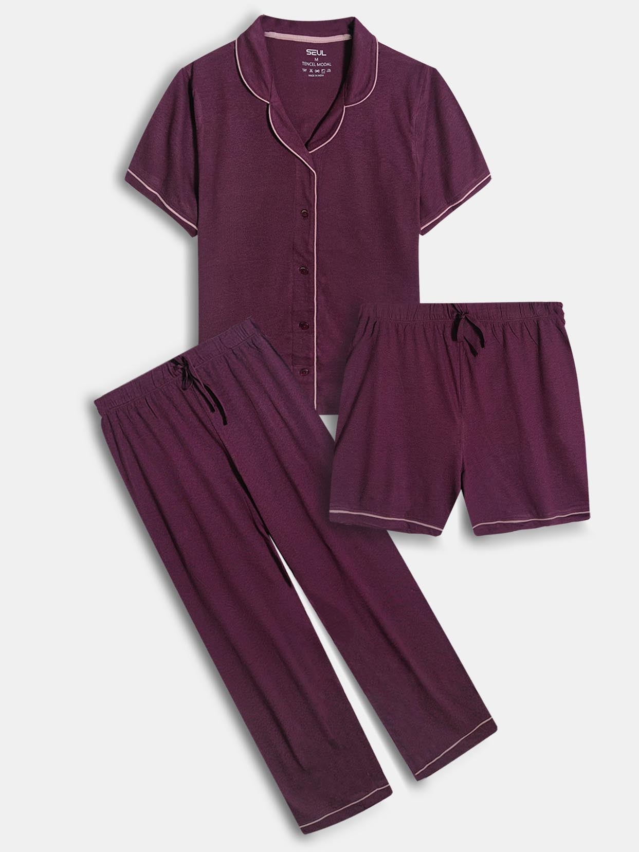 Ladies Sleepwear 3 Pc Set Maroon