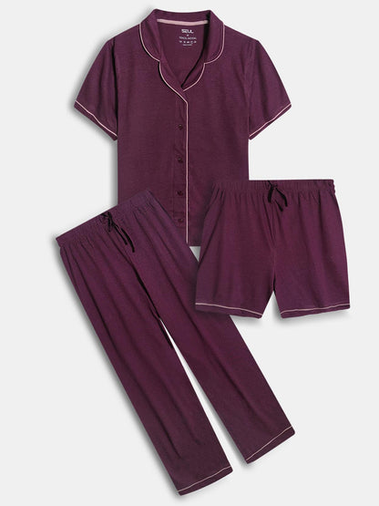 Ladies Sleepwear 3 Pc Set Maroon