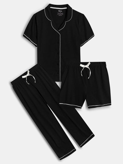 Ladies Sleepwear 3 Pc Set Black