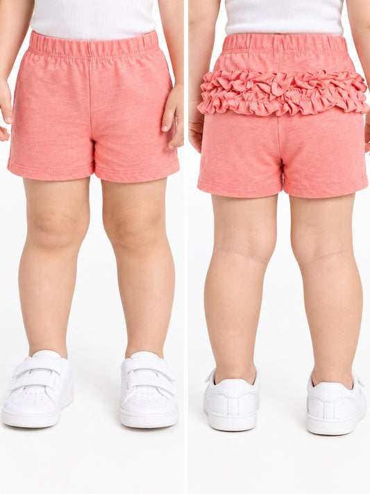 Baby Girls Orange Shorts With Frill Trims
