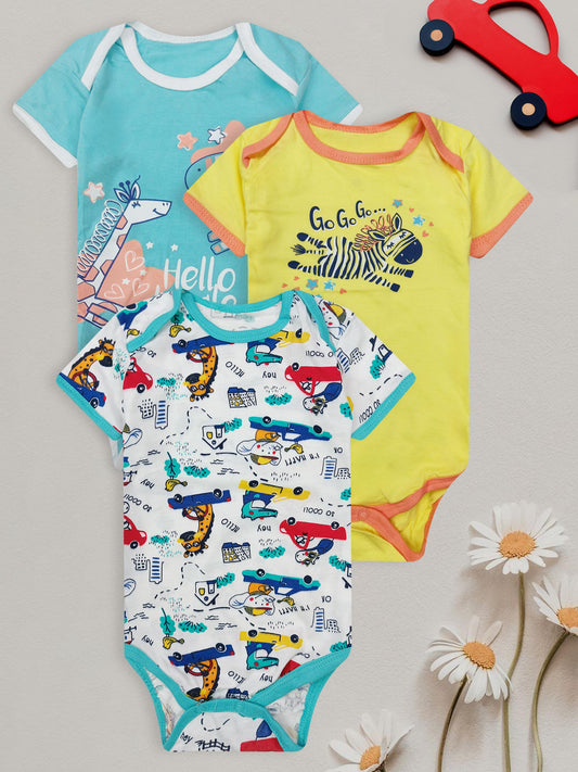 3-Piece Baby Short Sleeve Bodysuits – 100% Cotton