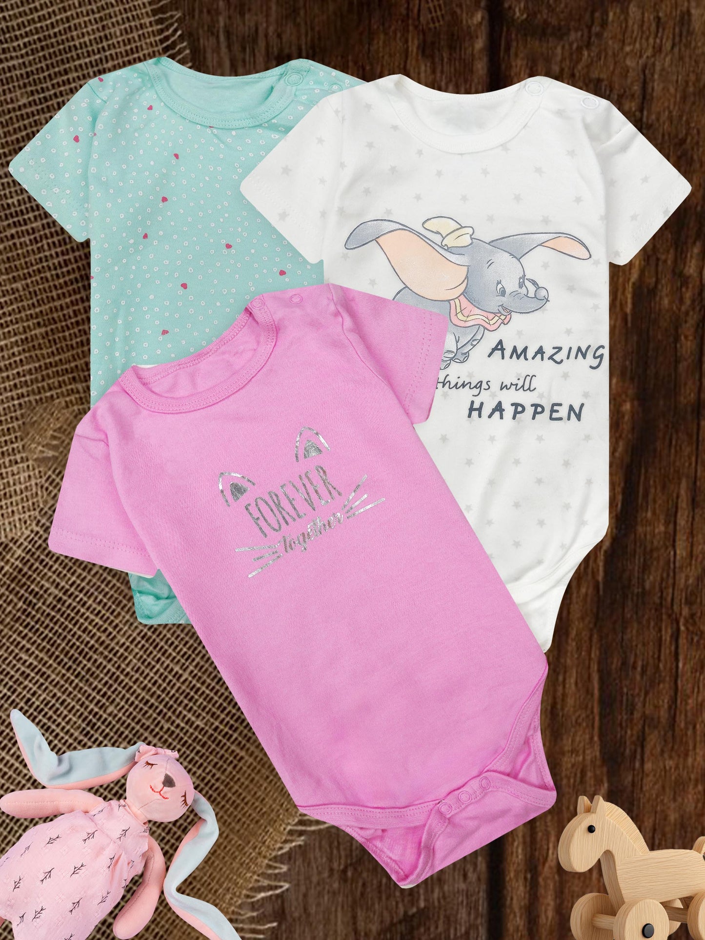 Baby 3 pack S/S Bodysuits Mixed