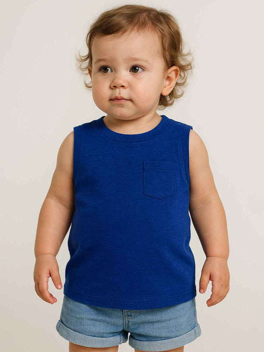 Baby Sleeveless Slub Knit T Shirt Denim Blue
