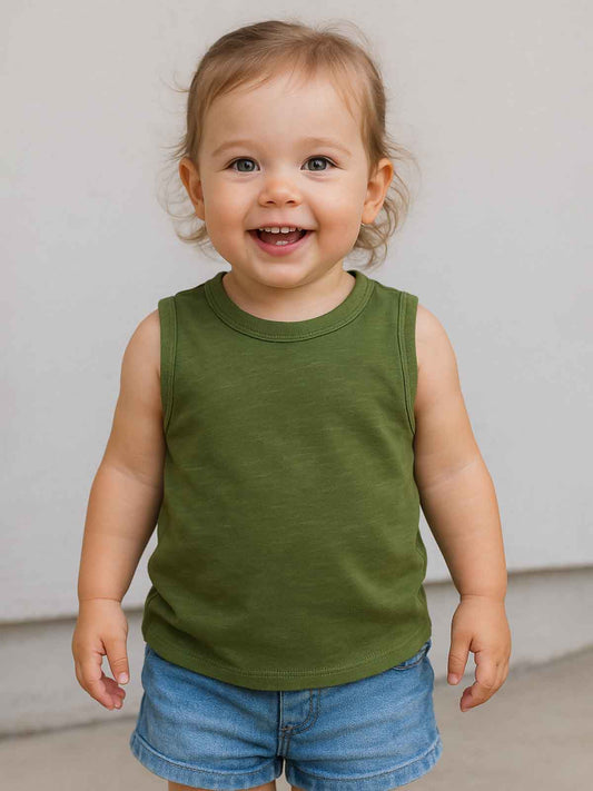 Baby Sleeveless Slub Knit T Shirt Olive