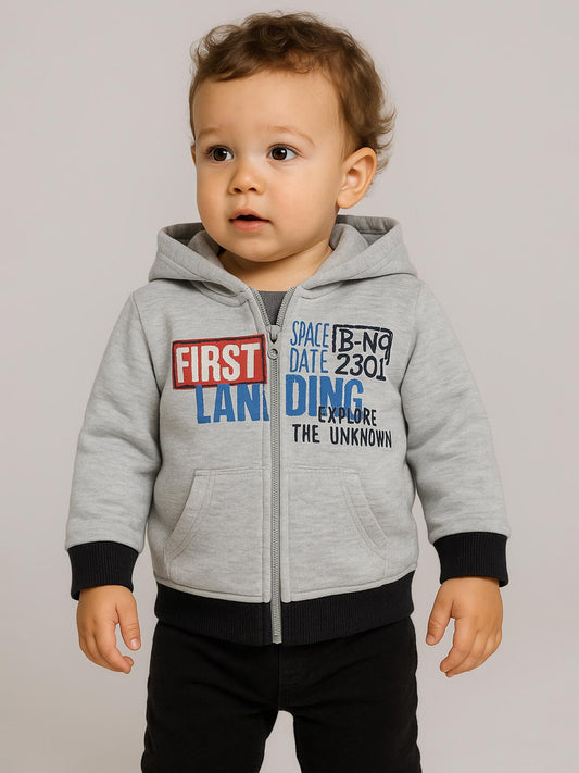 Boys Grey Melange Full Zipper Sweatshirt