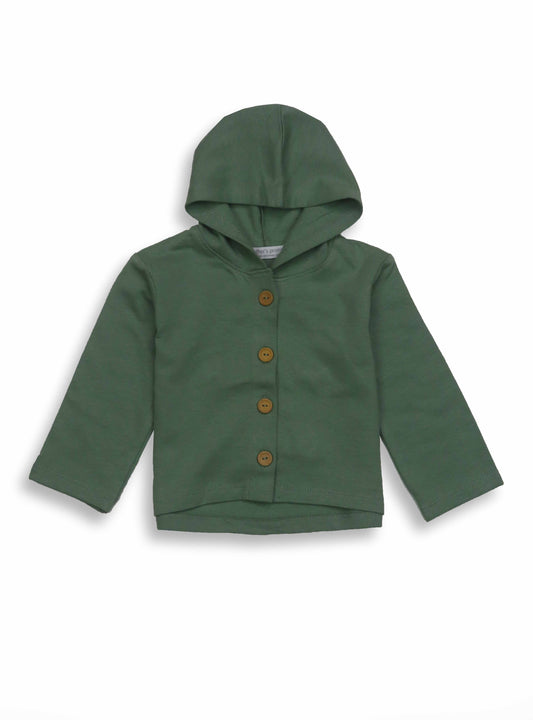 Baby Girls Hooded Green Cardigan With Applique