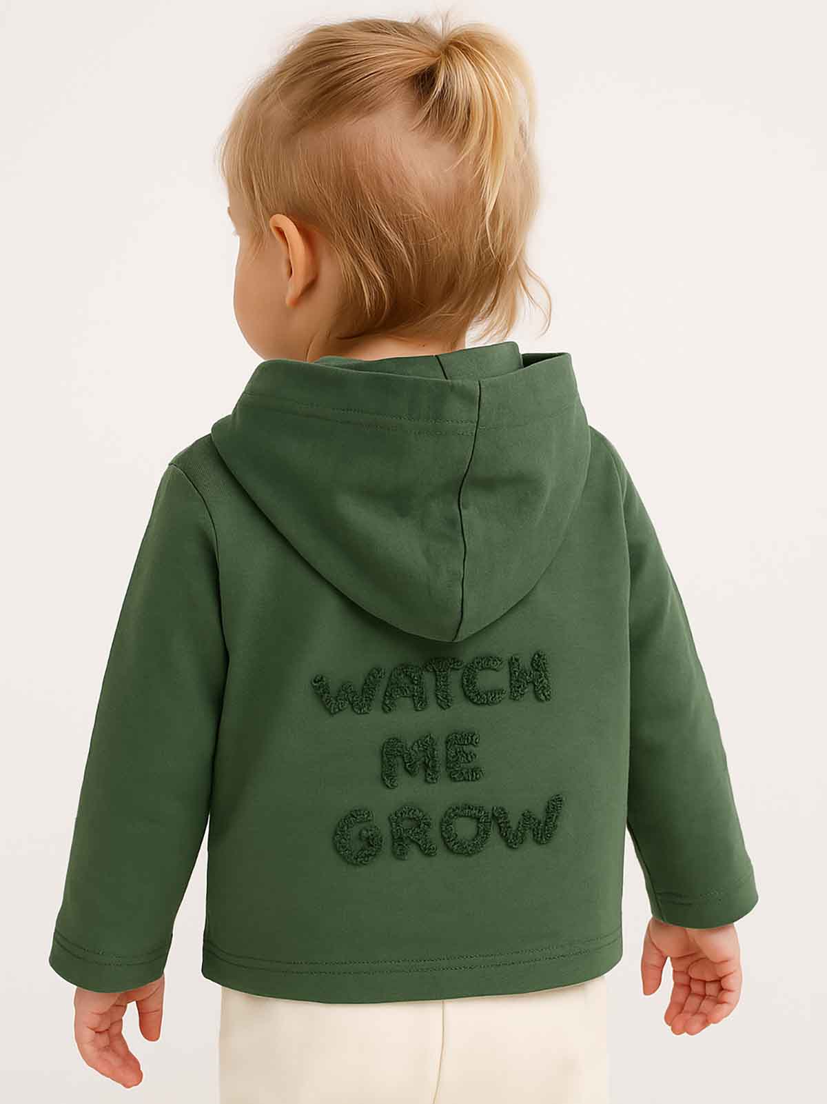 Baby Girls Hooded Green Cardigan With Applique