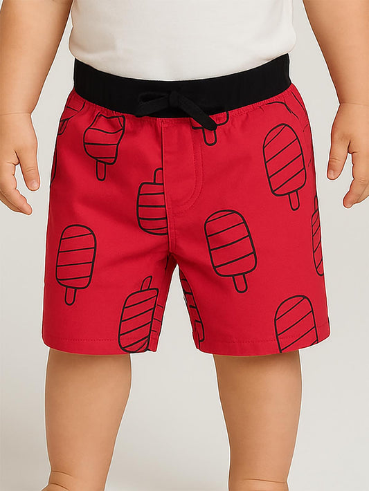 Baby Boys Red Woven Shorts