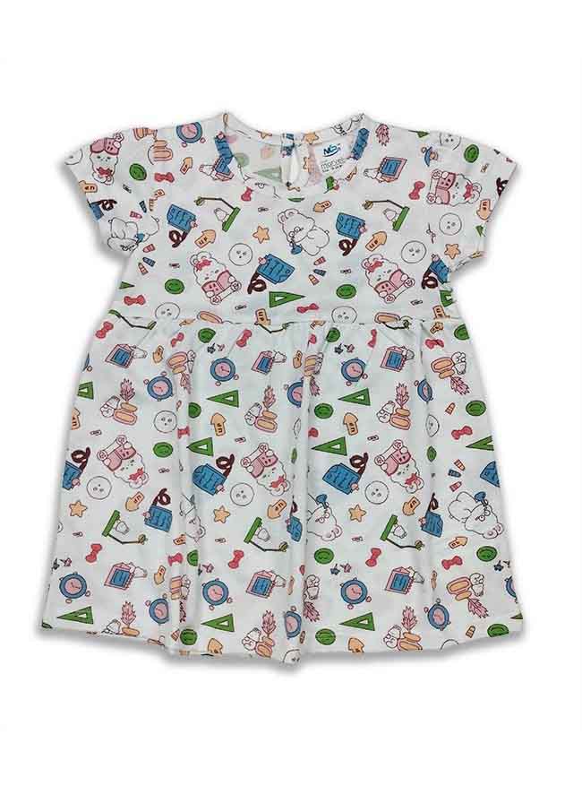 Baby Girls Printed Knit Dress White Bunny