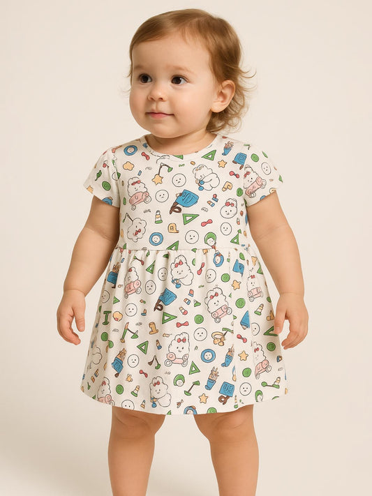 Baby Girls Printed Knit Dress White Bunny