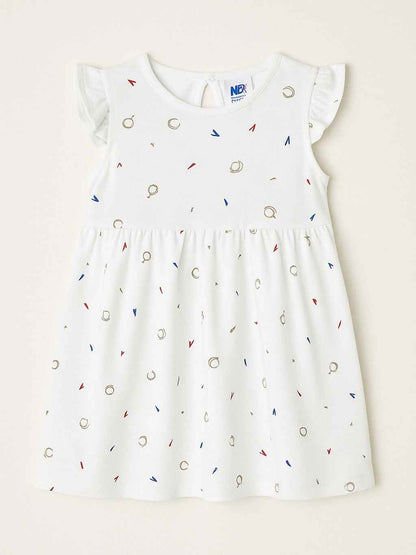 Baby Girls White Aop Knit Dress