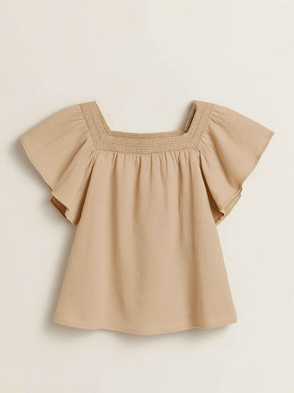 Baby Girls Butterfly Sleeve Top Crinkled Finish