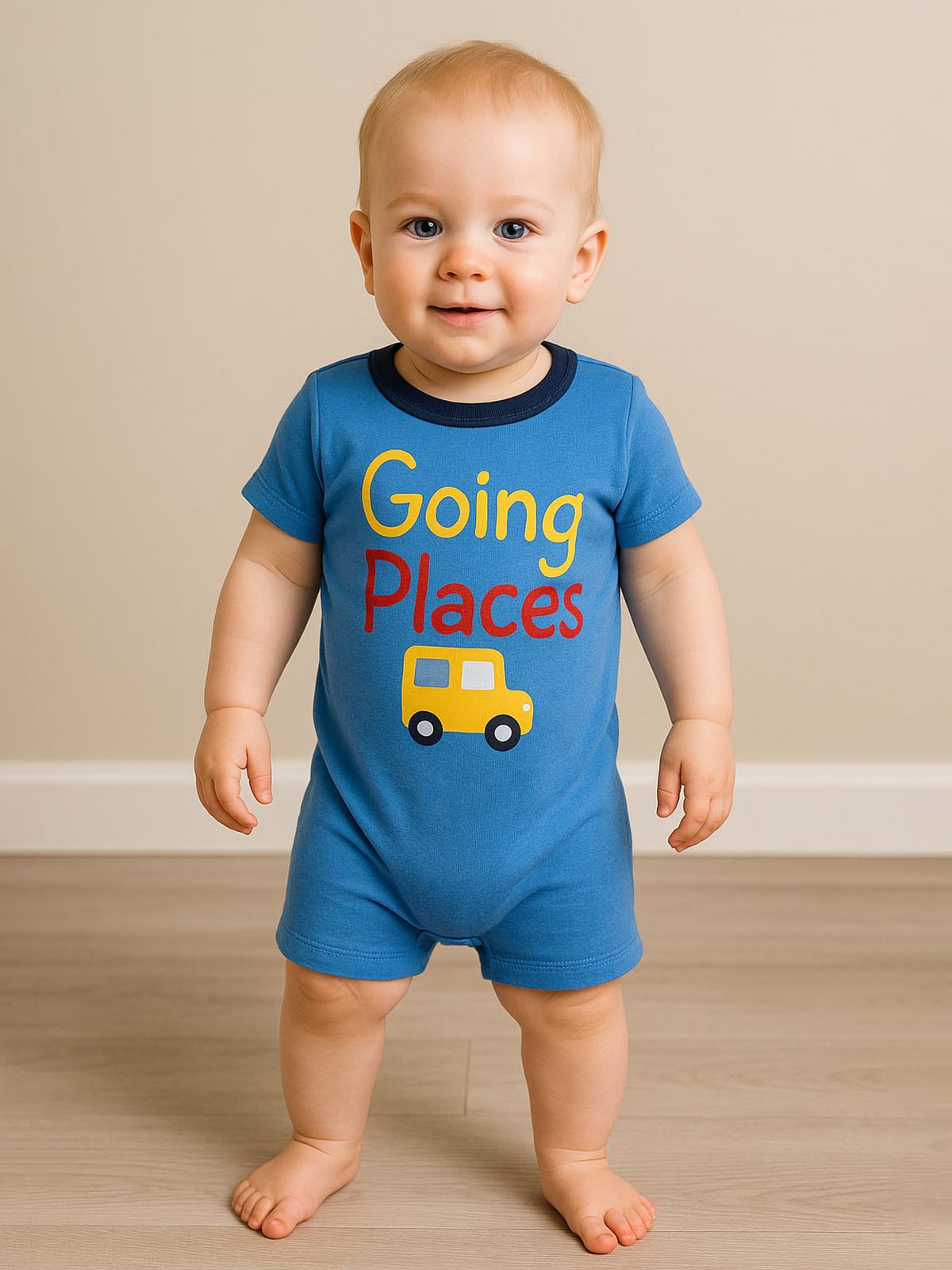 Baby Boy Printed Dark Blue Playsuits